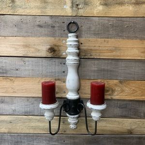 Vintage Rustic Wooden and Wrought Iron Wall Candle Holder